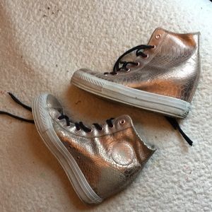 Rose gold converse high top wedge